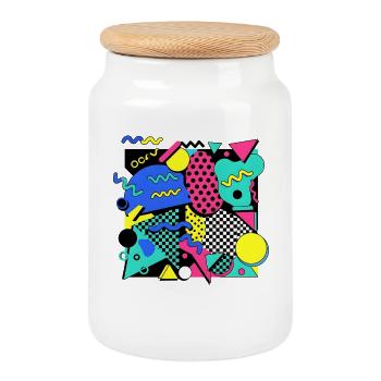 80er 90er Retro Memphis Design Bunt - Keksdose mit Holzdeckel - Weiß - Vorne