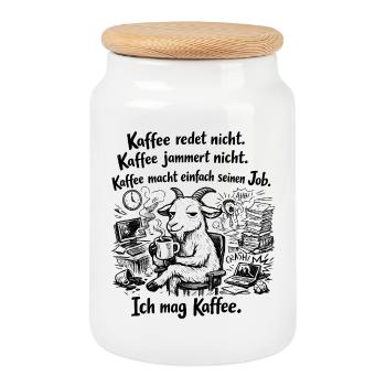 Kaffee redet nicht lustiger Kaffee Spruch - Keksdose mit Holzdeckel - Weiß - Vorne