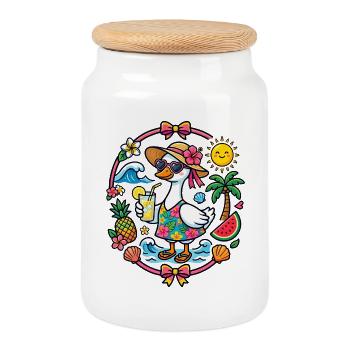 Goose on the Beach - Tropical Summer Vibes - Cookie Jar with Wooden Lid - white - Front