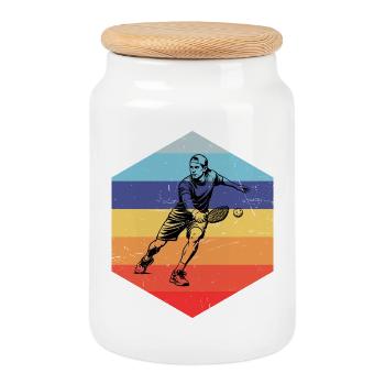Pickleball Community Gift Idea for Father's Day - Cookie Jar with Wooden Lid - white - Front
