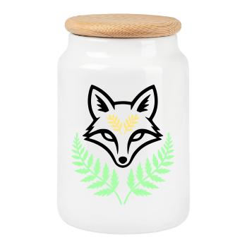 Logo de la forêt pastel de fougère renard - Boîte à biscuits avec couvercle en bois - blanc - Devant