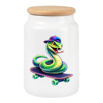 Néon Skate Serpent Skateboard Animal Skateboard - Boîte à biscuits avec couvercle en bois - blanc - Devant