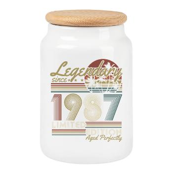 Cadeau rétro vintage d’anniversaire 1987 - Boîte à biscuits avec couvercle en bois - blanc - Devant