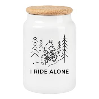Mountain Bike I Ride Alone MTB Cyclist - Cookie Jar with Wooden Lid - white - Front