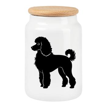 Poodle dog - Cookie Jar with Wooden Lid - white - Front