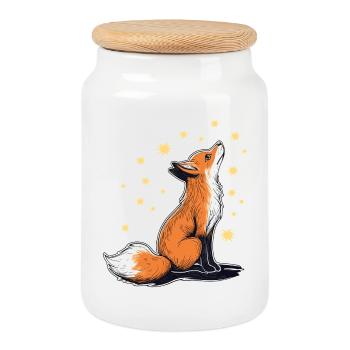 Renard et étoiles - Boîte à biscuits avec couvercle en bois - blanc - Devant
