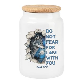 Wolf Christian Quote - Cookie Jar with Wooden Lid - white - Front