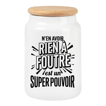 Rien À Foutre Super Pouvoir - Slogan Humour - Boîte à biscuits avec couvercle en bois - blanc - Devant