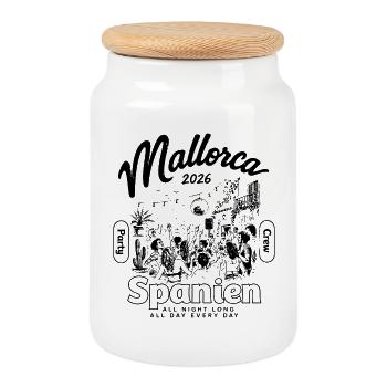 Mallorca 2026 Party Crew Spanien all night long - Keksdose mit Holzdeckel - Weiß - Vorne
