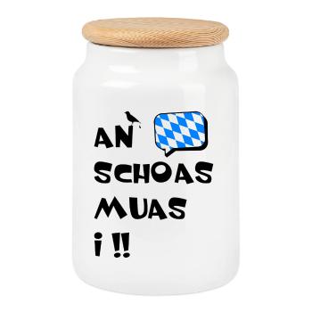 An Schoas muas i. Nen Scheiß muss ich auf bayrisch - Keksdose mit Holzdeckel - Weiß - Vorne