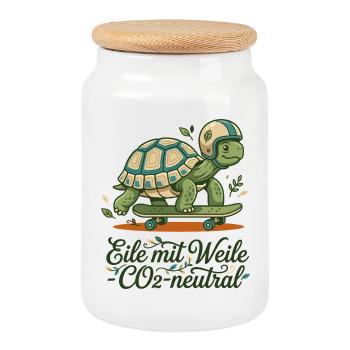 Schildkröte Skateboard Nachhaltig Spruch Design - Keksdose mit Holzdeckel - Weiß - Vorne