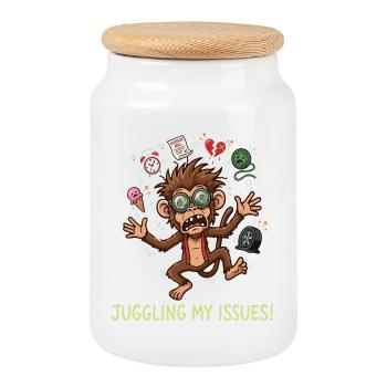 Jongler avec mes problèmes : design de singe stressé drôle - Boîte à biscuits avec couvercle en bois - blanc - Devant