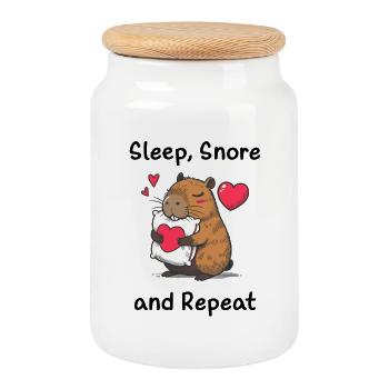 Capybara Heart Love - Cookie Jar with Wooden Lid - white - Front