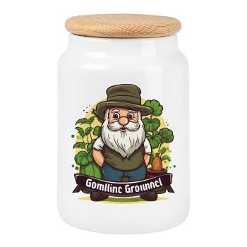 Garden Gnome with Lucky Clover - Cookie Jar with Wooden Lid - white - Front