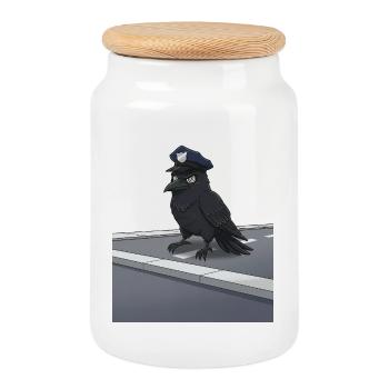 Raven as a police officer on the street - Cookie Jar with Wooden Lid - white - Front