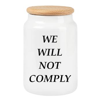 we_will_not_comply_blk - Keksdose mit Holzdeckel - Weiß - Vorne