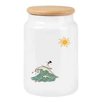 Surfeur - Boîte à biscuits avec couvercle en bois - blanc - Devant