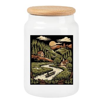 70s Nature Vintage - Cookie Jar with Wooden Lid - white - Front