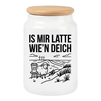 Mir Latte wie Deich Lustiger Norddeutsch Spruch - Keksdose mit Holzdeckel - Weiß - Vorne