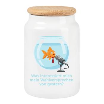 Politiker Goldfisch Wahlversprechen Amnesie Satire - Keksdose mit Holzdeckel - Weiß - Vorne