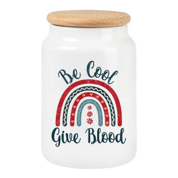 Be cool, give Blood! with rainbow - Keksdose mit Holzdeckel - Weiß - Vorne