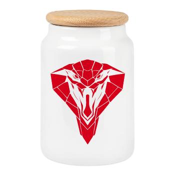 Tête de serpent géométrique rouge - Boîte à biscuits avec couvercle en bois - blanc - Devant
