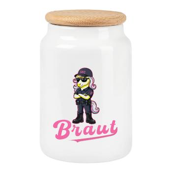 Security of the bride unicorn bachelor party bachelor shot - Cookie Jar with Wooden Lid - white - Front