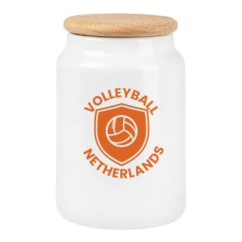 Emblème orange du volley-ball - Boîte à biscuits avec couvercle en bois - blanc - Devant