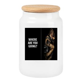 Berger allemand qui dit où vas-tu, chien - Boîte à biscuits avec couvercle en bois - blanc - Devant