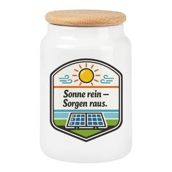 Sonne rein – Sorgen raus - Keksdose mit Holzdeckel - Weiß - Vorne