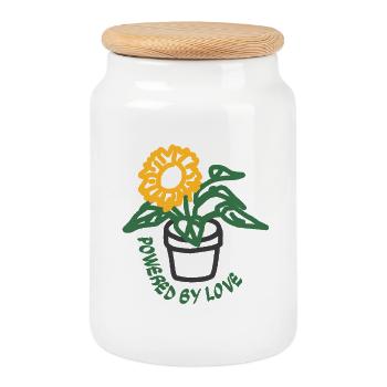 Boho Powered by Love Potted Sunflower - Cookie Jar with Wooden Lid - white - Front