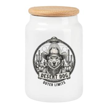 Space Dog Cowboy Graphique rétro - Boîte à biscuits avec couvercle en bois - blanc - Devant