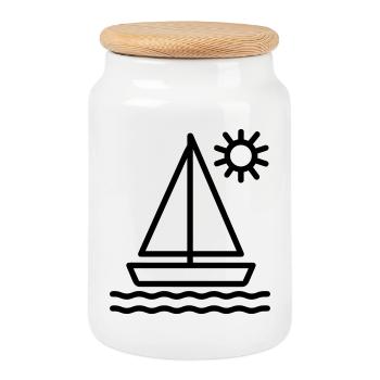 voilier - Boîte à biscuits avec couvercle en bois - blanc - Devant