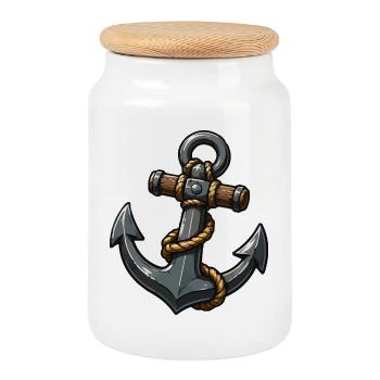 Anker mit Seil Cartoon-Design - Keksdose mit Holzdeckel - Weiß - Vorne
