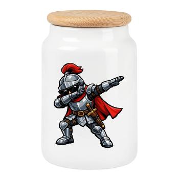 Dabbing Ritter - Keksdose mit Holzdeckel - Weiß - Vorne