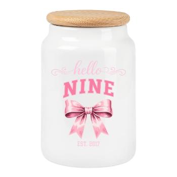Hello Nine 9 Ans Est 2017 Anniversaire Nœud - Boîte à biscuits avec couvercle en bois - blanc - Devant