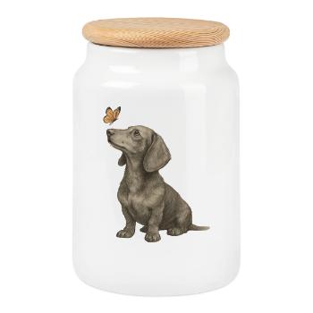Teckel avec illustration vintage papillon - Boîte à biscuits avec couvercle en bois - blanc - Devant