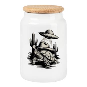 Alien Cowboy Turtle Classic Shirt - Cookie Jar with Wooden Lid - white - Front