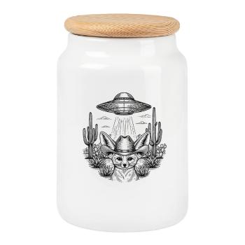 6. Alien Western Motif for Cowboy Fans - Cookie Jar with Wooden Lid - white - Front