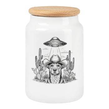 Cowboy Dog Sci Fi Desert Shirt - Cookie Jar with Wooden Lid - white - Front