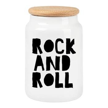 Rock'n'Roll-Logo mit Distressed - Keksdose mit Holzdeckel - Weiß - Vorne