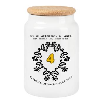 Number 4 Symbol of Stability, Order, and Strength - Cookie Jar with Wooden Lid - white - Front