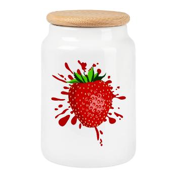 Art des fruits éclaboussés à la fraise - Boîte à biscuits avec couvercle en bois - blanc - Devant