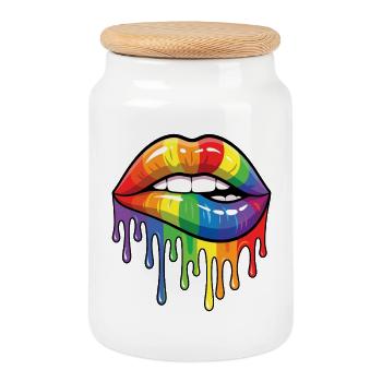 Mois de la fierté LGBT - Fier ! - Boîte à biscuits avec couvercle en bois - blanc - Devant
