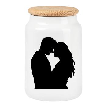 Paar Silhouette Liebe Romantik Valentinstag Freund - Keksdose mit Holzdeckel - Weiß - Vorne