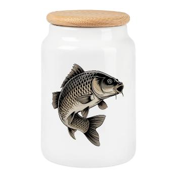 Pêche à la carpe - Boîte à biscuits avec couvercle en bois - blanc - Devant