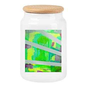 Neon Kaleido Abstract - Cookie Jar with Wooden Lid - white - Front