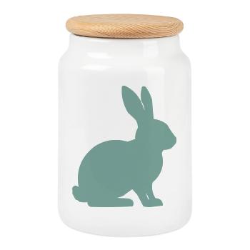 Silhouette de lapin - Boîte à biscuits avec couvercle en bois - blanc - Devant