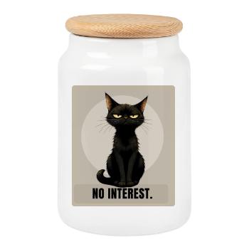 NO INTEREST Sarcastic Black Cat Design - Keksdose mit Holzdeckel - Weiß - Vorne