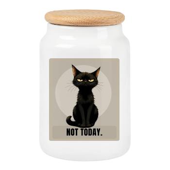 NOT TODAY Sarcastic Black Cat Design - Keksdose mit Holzdeckel - Weiß - Vorne